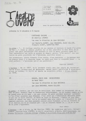 Grave mais non désespérée, programme 1979